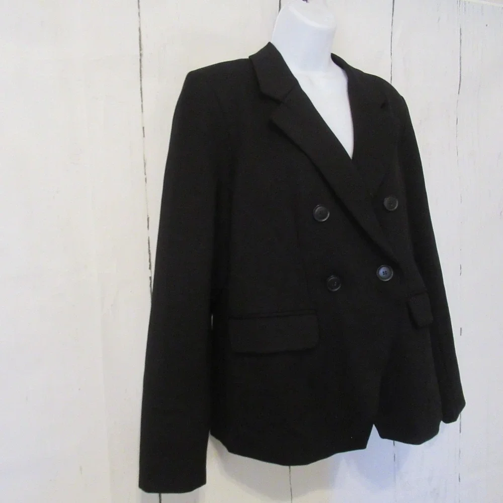 Quince Blazer Womens L Large Black Double Breasted Ponte Knit Travel Packable
